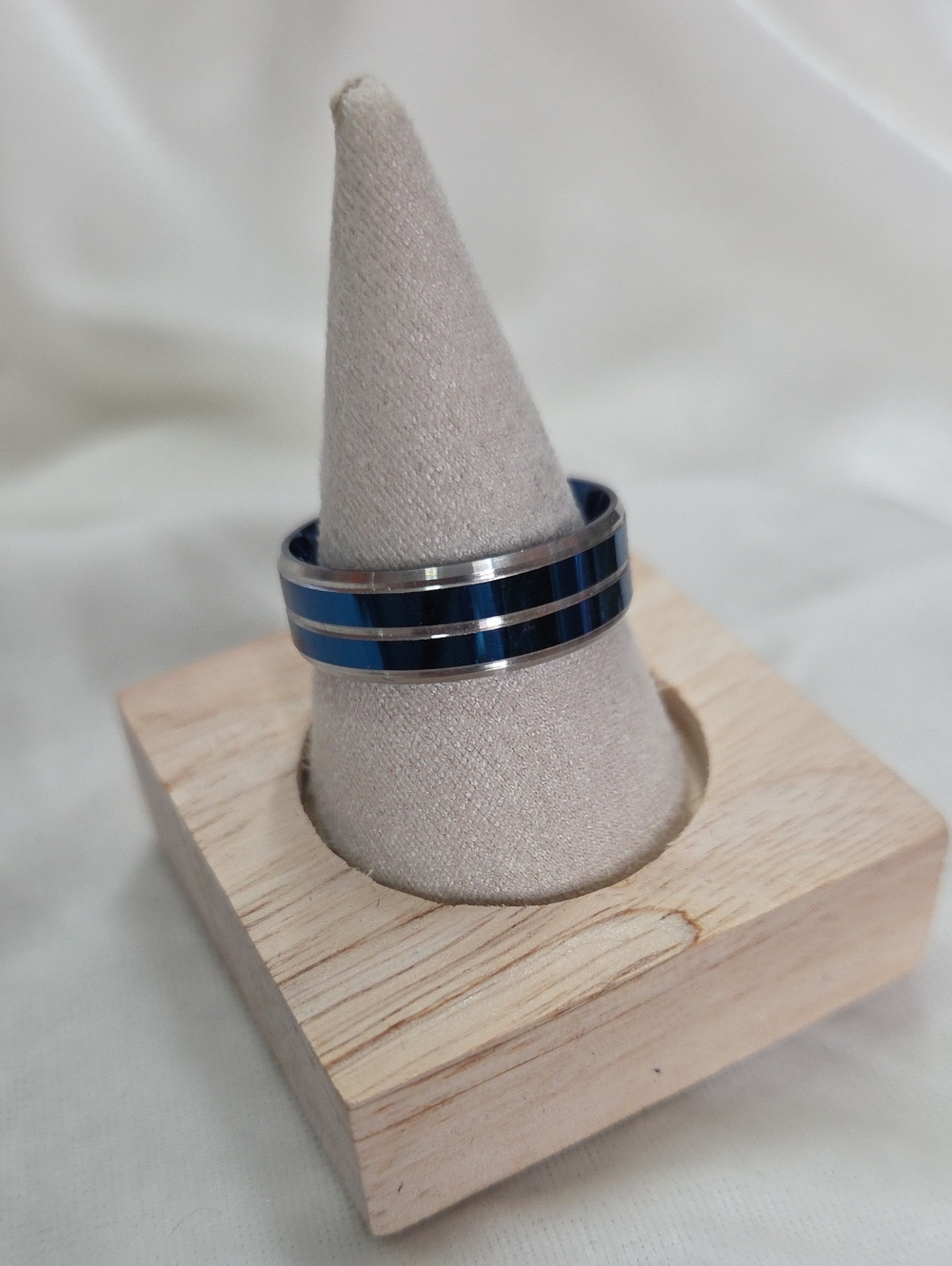 Men's Unisex Blue Silver Black Ring Stainless Steel Band Ring Wedding Band NWOT